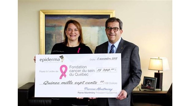 Epiderma remet un chèques de 15 700 $ à la Fondation Cancer du sein du Québec
